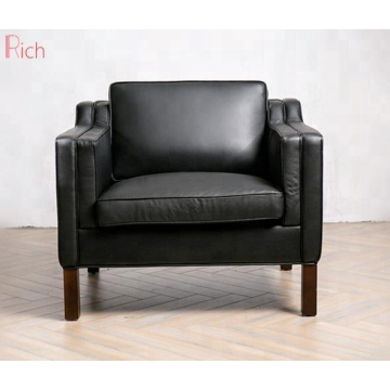 black modern European home leather wooden legs couch recliner living room furniture single sofa